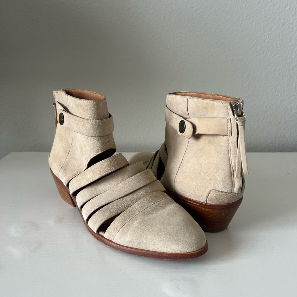 Rebecca Minkoff Suede Caged Kitten Heel Booties